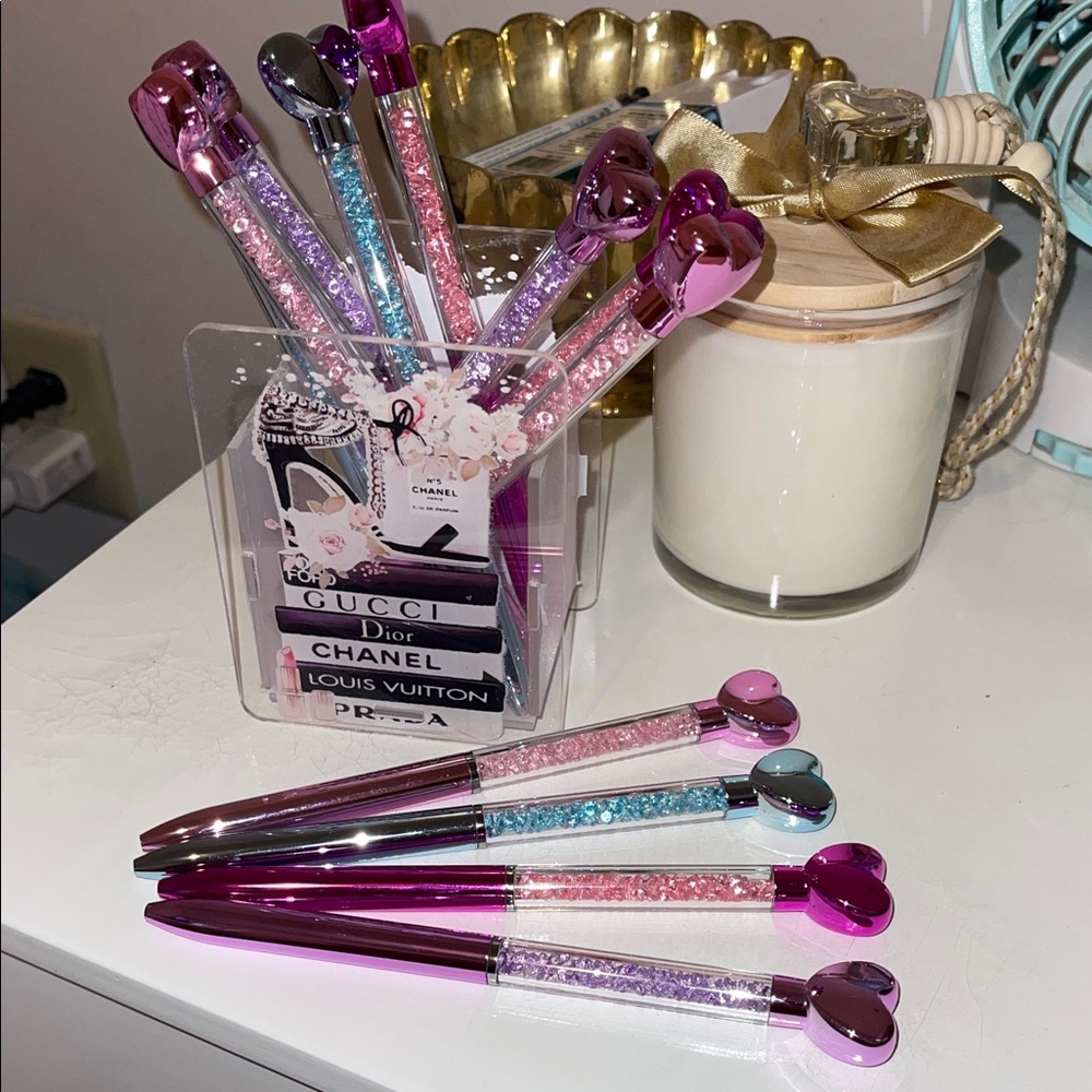 Crystal Heart Glitter Filled Ballpoint Pens -—1/$5 or 4/$12